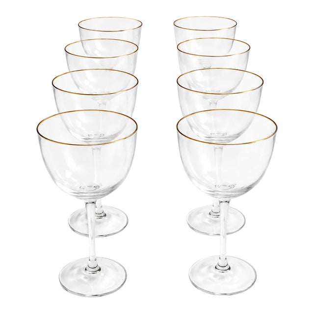 Vintage Gold Rim Champagne Coupe Glasses – Possibly Haviland Limoges – Elegant French Style - Set of 8 For Sale