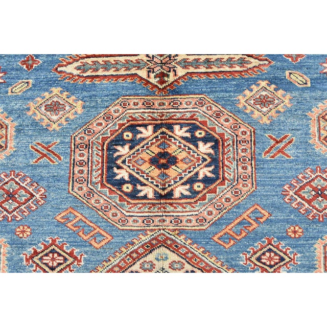 Fine Kazak Rug 5’2” X 6’2” Blue Wool Tribal Hand-Knotted Oriental Carpet For Sale - Image 9 of 12