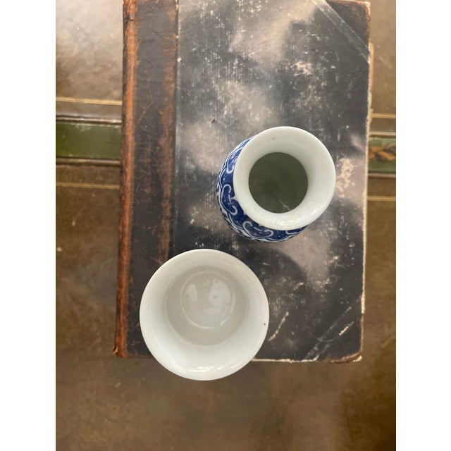 Chinoiserie Early 20th Century Collection of Two (2) Blue and White Chinoiserie Miniature Vase and Planter For Sale - Image 3 of 6