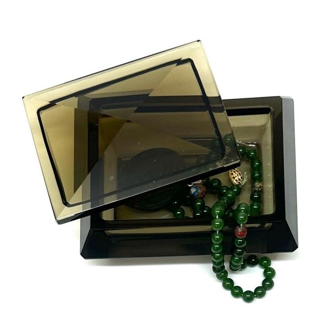 Mid-Century Smokey Grey Glass Trinket Box For Sale - Image 4 of 11