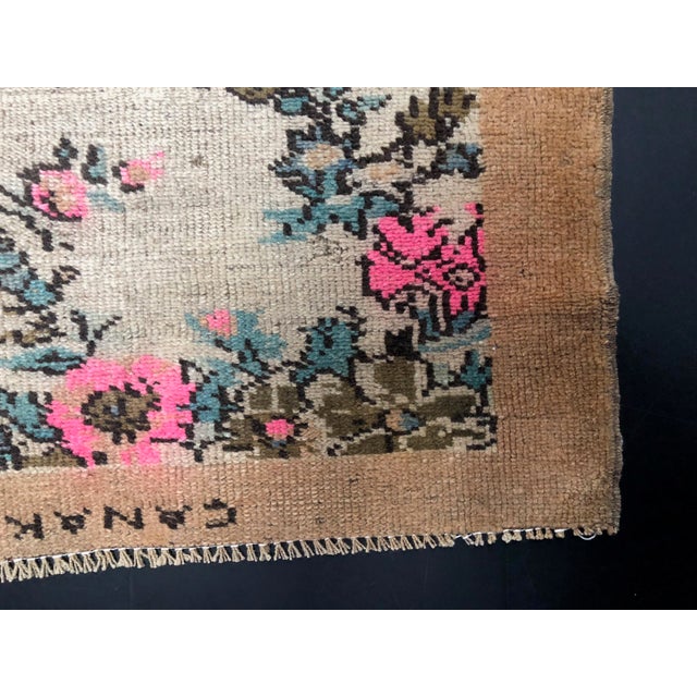 Vintage Floral Design Turkish Handmade Wool Rug For Sale - Image 9 of 11