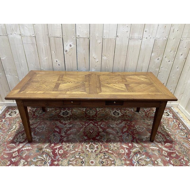 Wood Parqueted Farmhouse Table in Oak For Sale - Image 7 of 7
