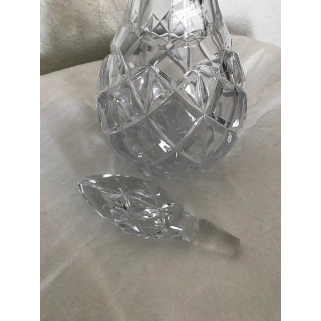Vintage 1960's Cut Crystal Decanter w/Pointed Stopper, Large diamond pattern at bottom and on stopper. Sits 14in H to top...
