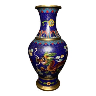 Late 19th Century Cloisonné Enamel Dragon and Phoenix Vase in Presentation Box For Sale