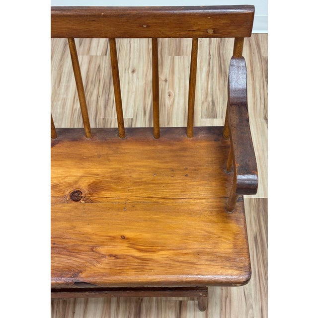 Antique Wood Spindle Back Deacons Bench For Sale - Image 11 of 16