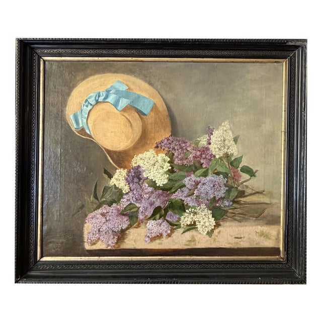 J. Manuel, Still Life with Hat 87, 1800s, Oil Painting on Canvas For Sale