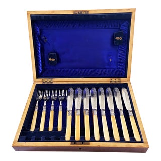 English Sheffield Engraved Fish Flatware Set for 8 For Sale