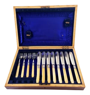English Sheffield Engraved Fish Flatware Set for 8