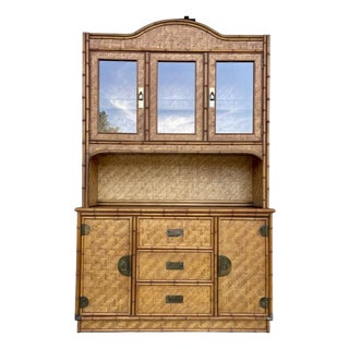 Coastal Rattan China Hutch by Dixie For Sale