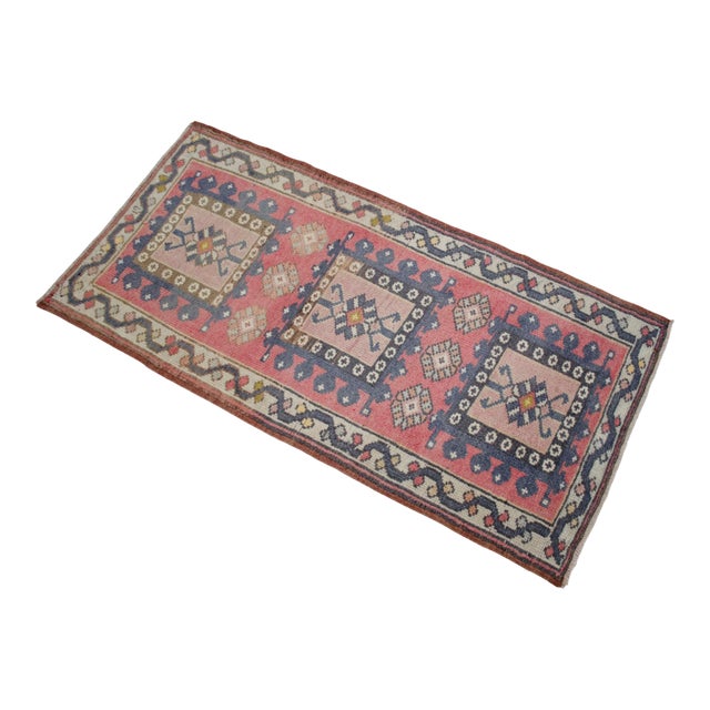 1970s Hand Knotted Door Mat, Entryway Rug, Bath Mat, Kitchen Decor, Small Rug, Turkish Rug - 1′10″ × 3′10″ For Sale