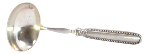 Silver Sauce Spoon with Reliefs and Pearls Handle