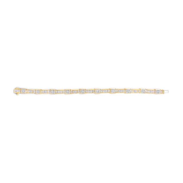 Contemporary 14K Yellow Gold 7.0 Cttw Baguette Cut Diamond Alternating Box and Wave Link Bracelet (G-H Color, VS1-VS2 Clarity) - 7" Inches For Sale - Image 3 of 6