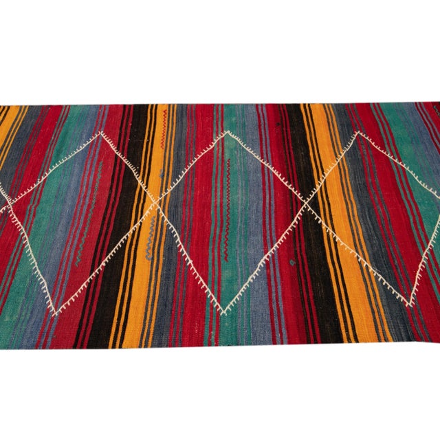 Vnitage Persian Kilim Handmade Multicolor Tribal Wool Runner For Sale In New York - Image 6 of 11