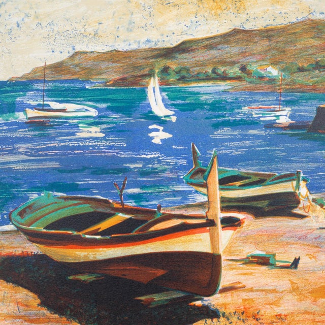 ABOUT Eduardo Vial-Hugas lithograph of boats on Catalan shoreline, signed in pencil, artist proof on wove paper. CREATOR...