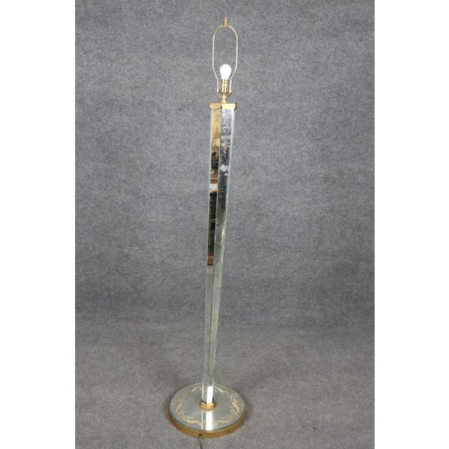 Eglomise Paint Decorated Mirrored Floor Lamp Attributed Maison Jansen For Sale In Philadelphia - Image 6 of 12