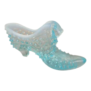 Vintage Fenton Glass Shoe Slipper Hobnail Blue Turquoise Opalescent Cat Head