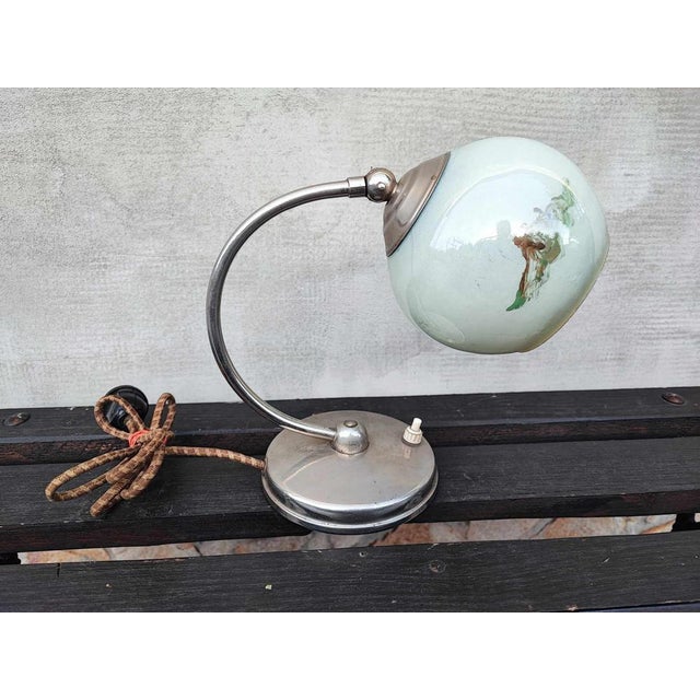 Olive Art Deco Nickel-Plated Lamp, 1950s For Sale - Image 8 of 8