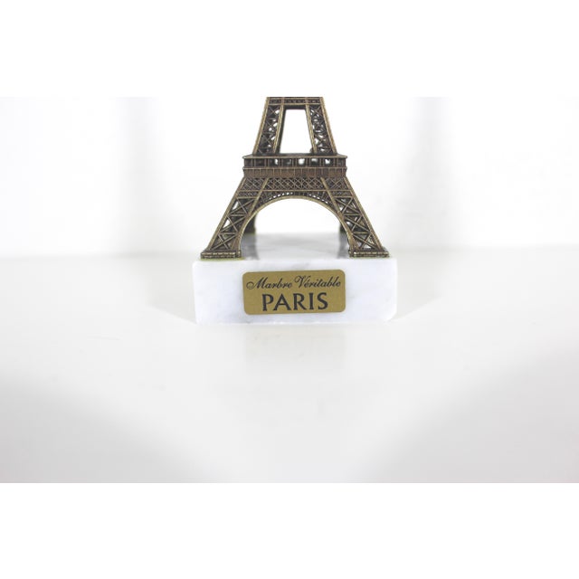 French Vintage Eiffel Tower, Small Gold Brass and Marble Souvenir of Paris France For Sale - Image 3 of 9