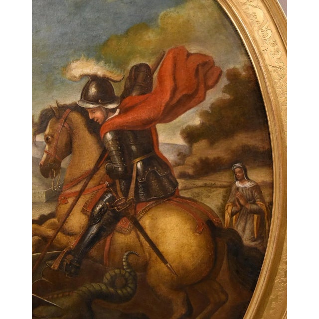 Follower of Raffaello Sanzio, Saint George & the Dragon, 1700, Oil on Canvas, Framed For Sale - Image 9 of 17