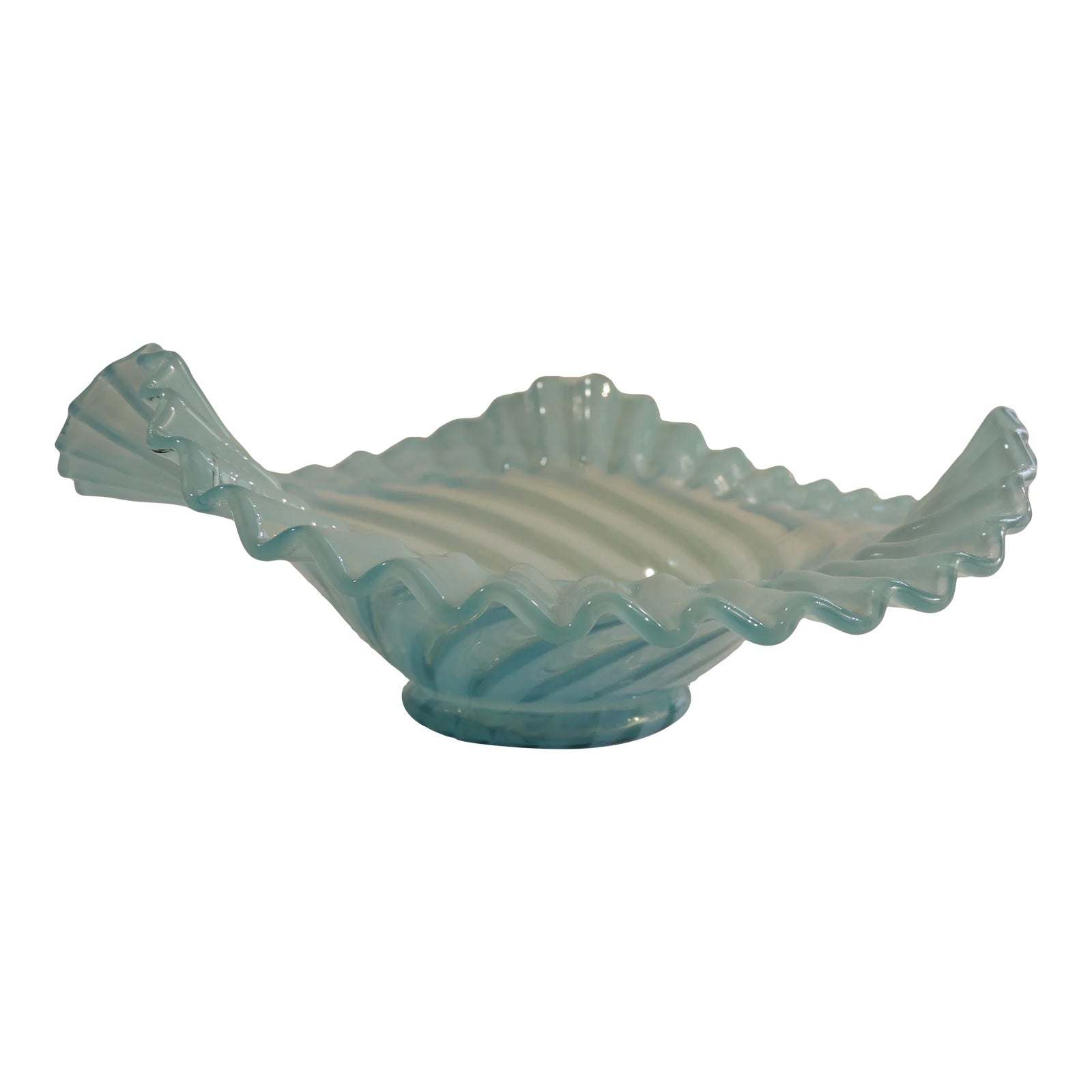 Circa 1939 Fenton Art Glass Blue Opalescent Spiral Optic Crimped ...