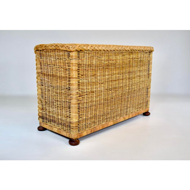 Chestnut 1950s Vintage Coastal Braided Woven Rattan Chest of Drawers With Walnut Bun Feet For Sale - Image 8 of 12