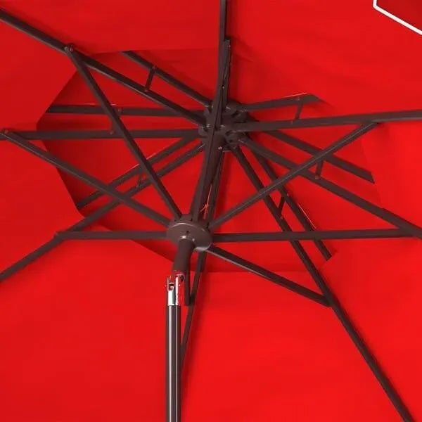 Safavieh Outdoor Zimmerman 9ft Double Top Market Umbrella - Red/White Trim For Sale - Image 4 of 5