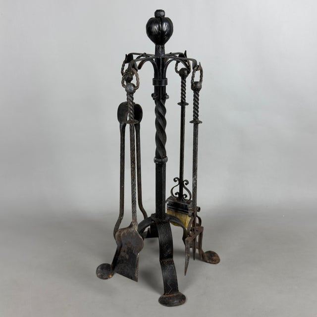 Vintage Wrought Iron Fireplace Set Floor Lamp with Tools, 1940s For Sale - Image 4 of 10