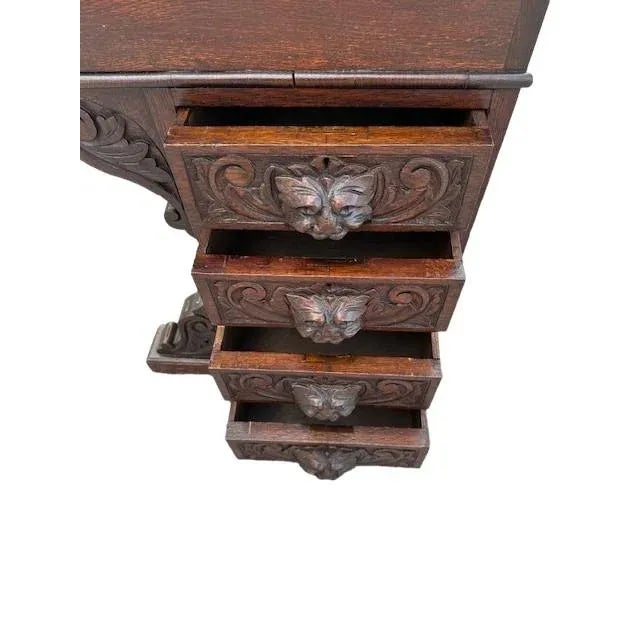 19th Century English Carved Oak Davenport For Sale - Image 11 of 12
