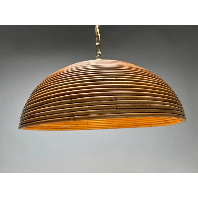 Italian Gilt Brass Rattan Bamboo Wicker Pendant, 1970s For Sale - Image 4 of 7