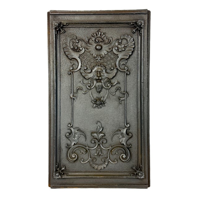 Antique Renaissance Revival Mascaron Grotesque Cast Iron Fireback For Sale