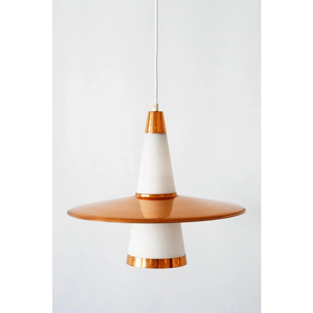 Copper & Opaline Glass Sputnik Ceiling Lamp, 1950s For Sale - Image 6 of 18