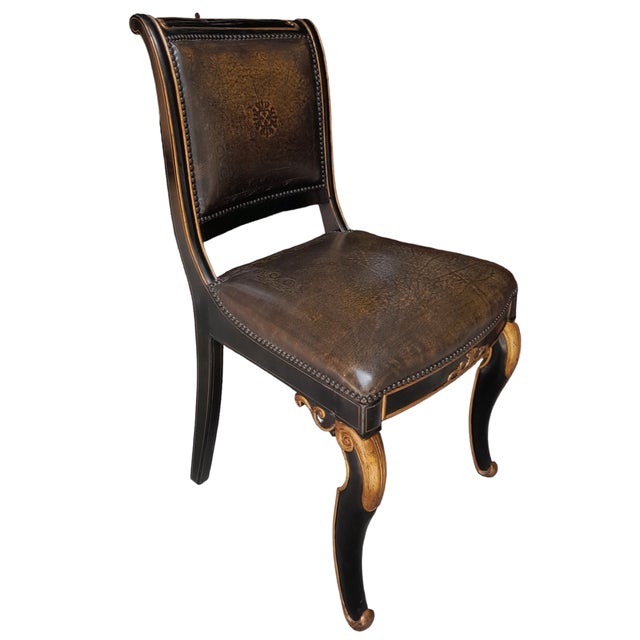 1990s Theodore Alexander French Provincial Leather Chair With Nailhead