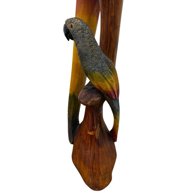 Mid 20th Century Vintage Folk Art Wood Sculpture Parrot Hand Carved & Painted 41” For Sale - Image 5 of 12