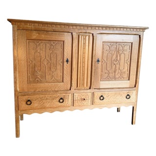 1970s Danish Oak Brutalist Carved Front Sideboard Attrb Henning Kjaernulf For Sale