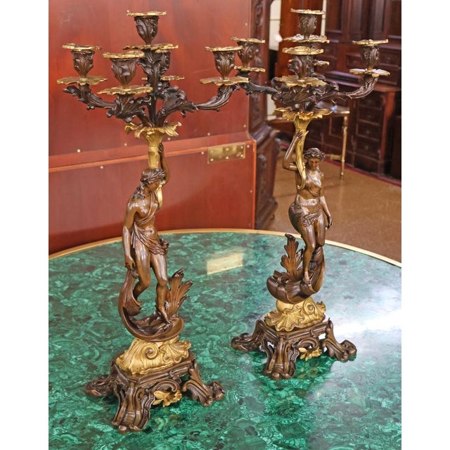 Pair of 19th Century French Napoleon III Bronze Figural Candelabras For Sale - Image 4 of 18
