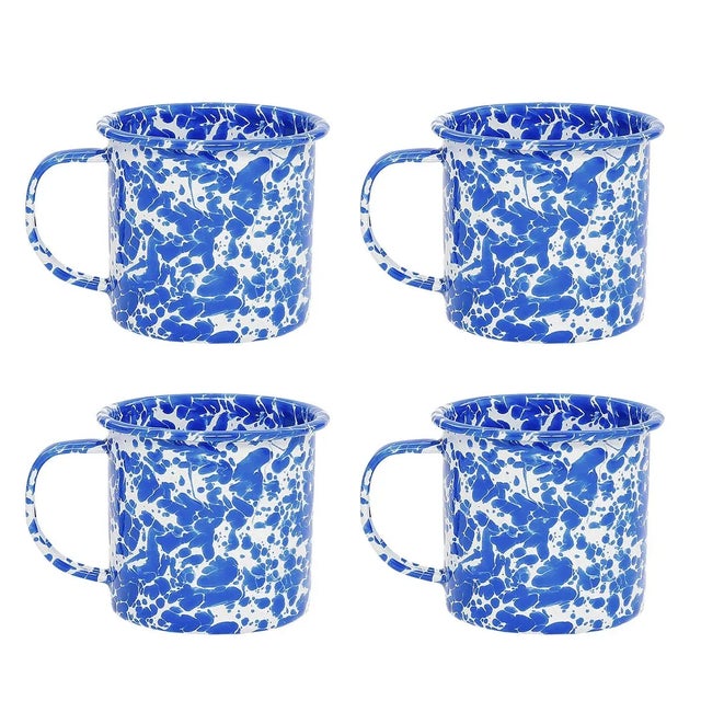 Paint Crow Canyon Home Splatterware, 12 oz. Mugs in Blue & White - Set of 4 For Sale - Image 7 of 7
