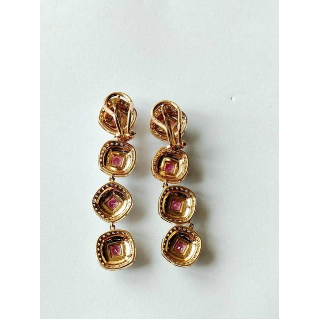 Pink 3.70 Carats Pink Sapphire, White Enamel & Diamonds Chandelier/Dangle Earrings, Pair For Sale - Image 8 of 9