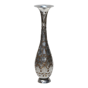 1970s Tall Etched Silver-Tone Vase From India