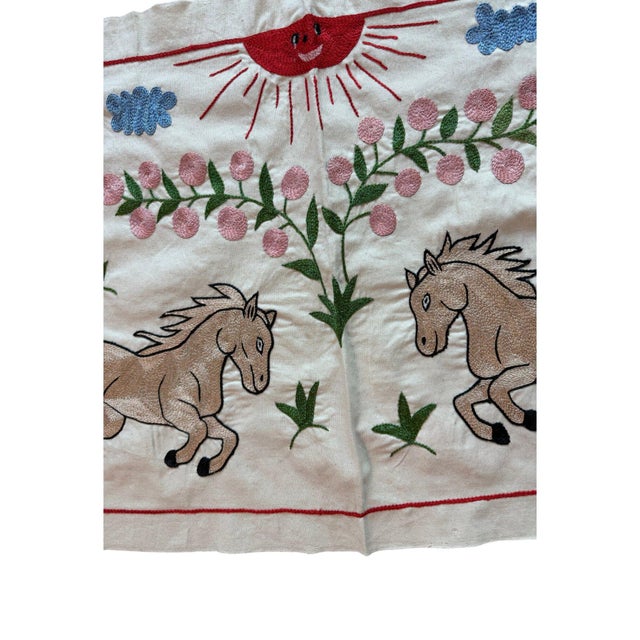 1960s Horse Suzani Wall Hanging, Red Sun Face For Sale - Image 5 of 5