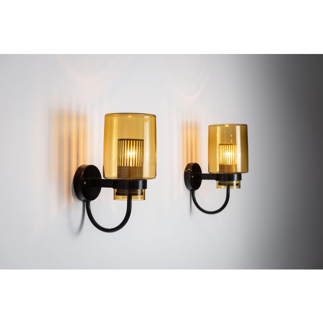 Mid-Century Modern Black Metal Wall Lamps with Yellow Shades and Inner Diffuser, 1960s, Set of 2 For Sale - Image 3 of 15