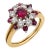 Vintage Ruby Diamond 18k Gold Cluster Ring, Size 6.5 For Sale