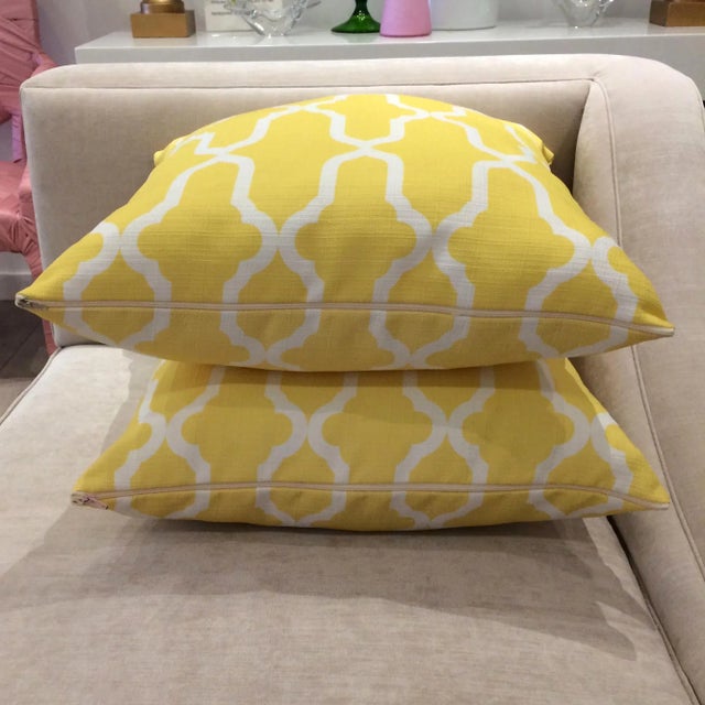 2010s Throw Pillows, Contemporary Moroccan Pattern Yellow Pillows - a Pair For Sale - Image 5 of 10