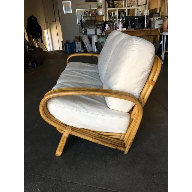 White Restored 1950s Quad Pole "R" Arm 3 Seat Rattan Sofa For Sale - Image 8 of 10