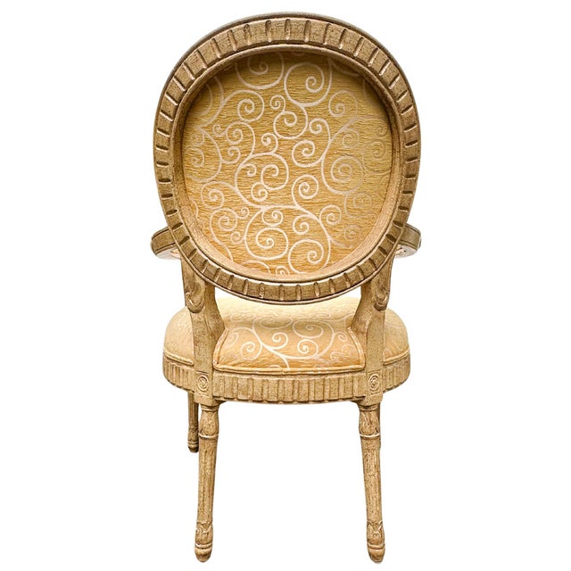 French Louis XVI Medallion Back Armchair With Crème-Peinte Distressed Finish For Sale - Image 16 of 17