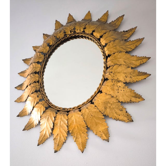 Vintage 1960s Spanish Sun Mirror in Gilded Metal For Sale - Image 6 of 11