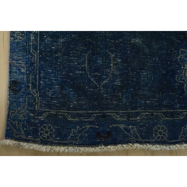 Tabriz Rug 9’6” X 12’2” Blue Wool Vintage Overdyed Hand-Knotted Carpet For Sale - Image 12 of 15