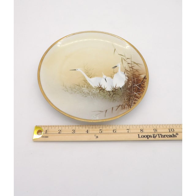 Gold Antique Japanese Hand-Painted Plate With Cranes and Gold Rim For Sale - Image 8 of 8