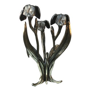 Brass Floral Candlestick attributed to Antonella Saviato, 1960s For Sale