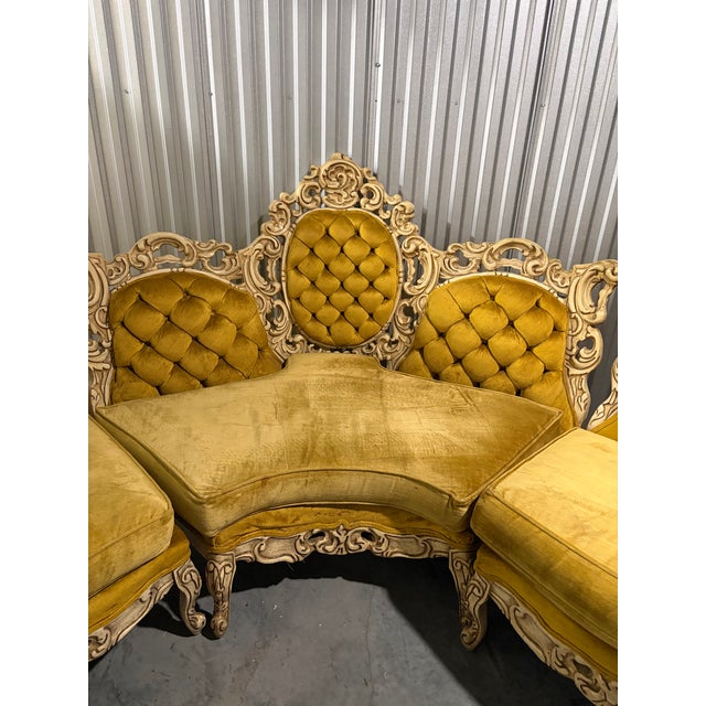 Rococo Mid 19th Century Monumental Rococo Revival Carved Sectional Sofa in Golden Velvet For Sale - Image 3 of 12