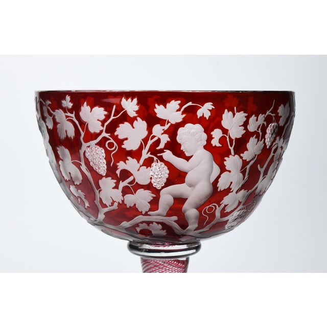 Mid 19th Century 19th Century Cranberry Cut and Engraved Glass Chalice With Twist Knop Stem For Sale - Image 5 of 10